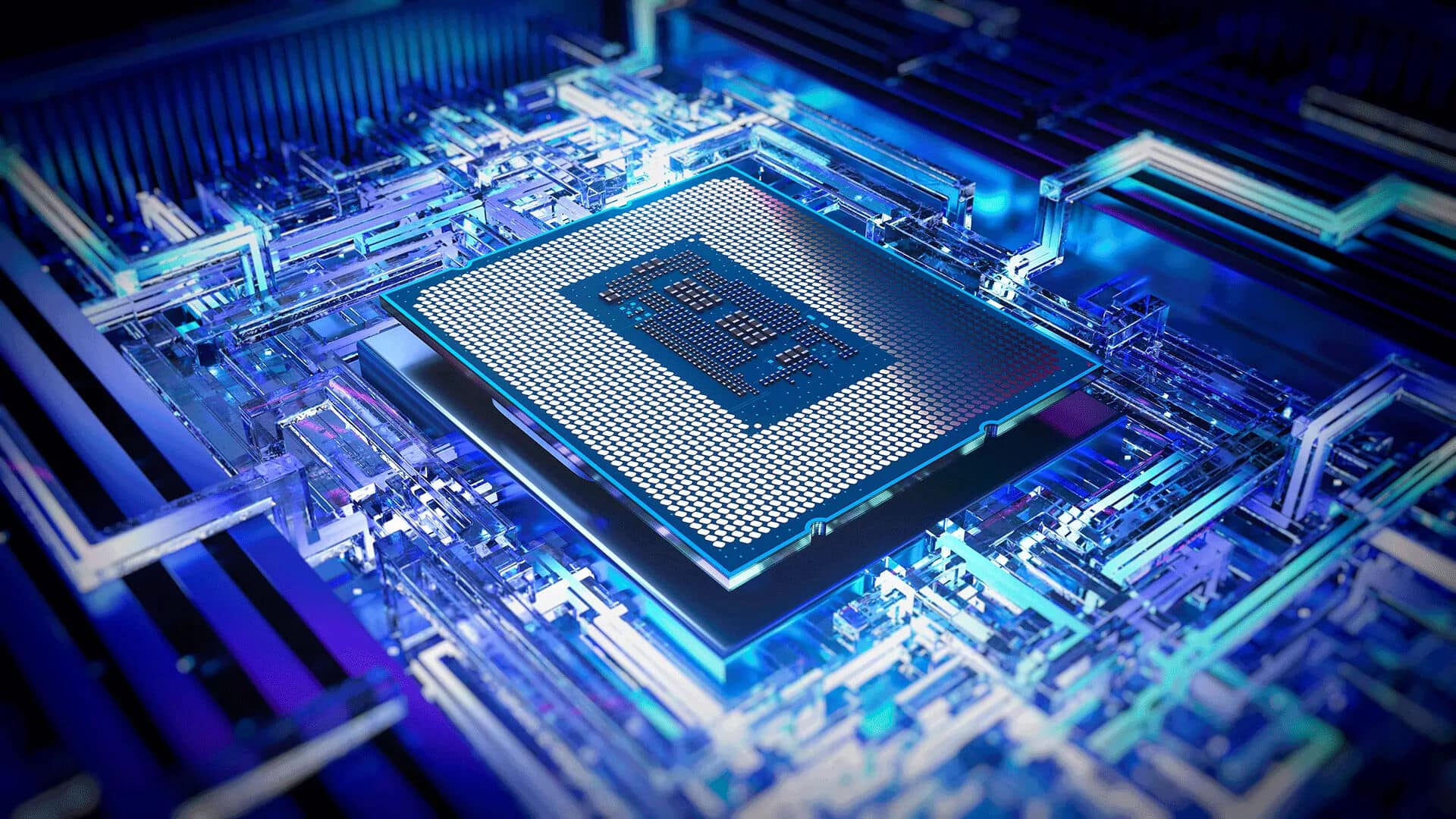 Alt text (in Italian):Intel Core 13 Gen, nuovo processore gaming su circuito futuristico