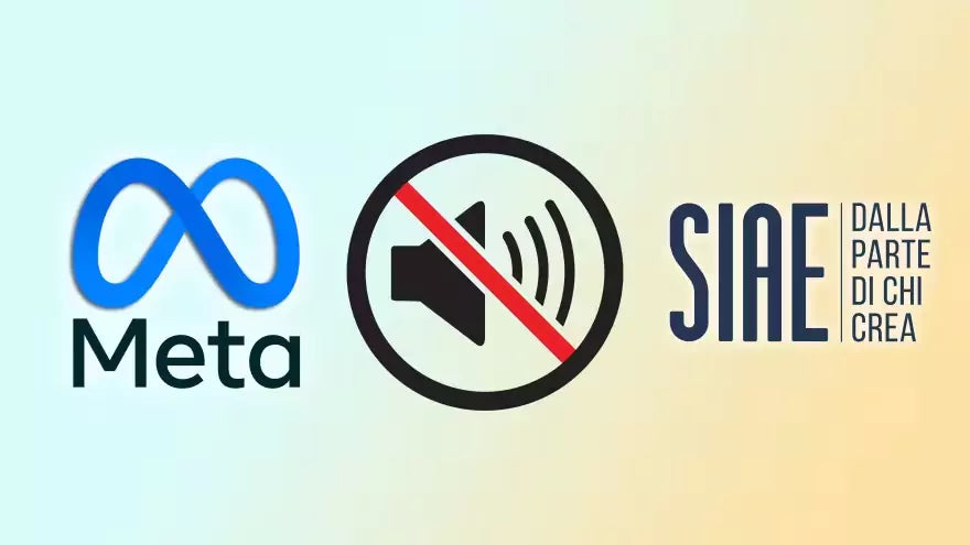 **Alt text (in Italian):**
Meta vs SIAE: scontro sui diritti d'autore scuote la musica online.
