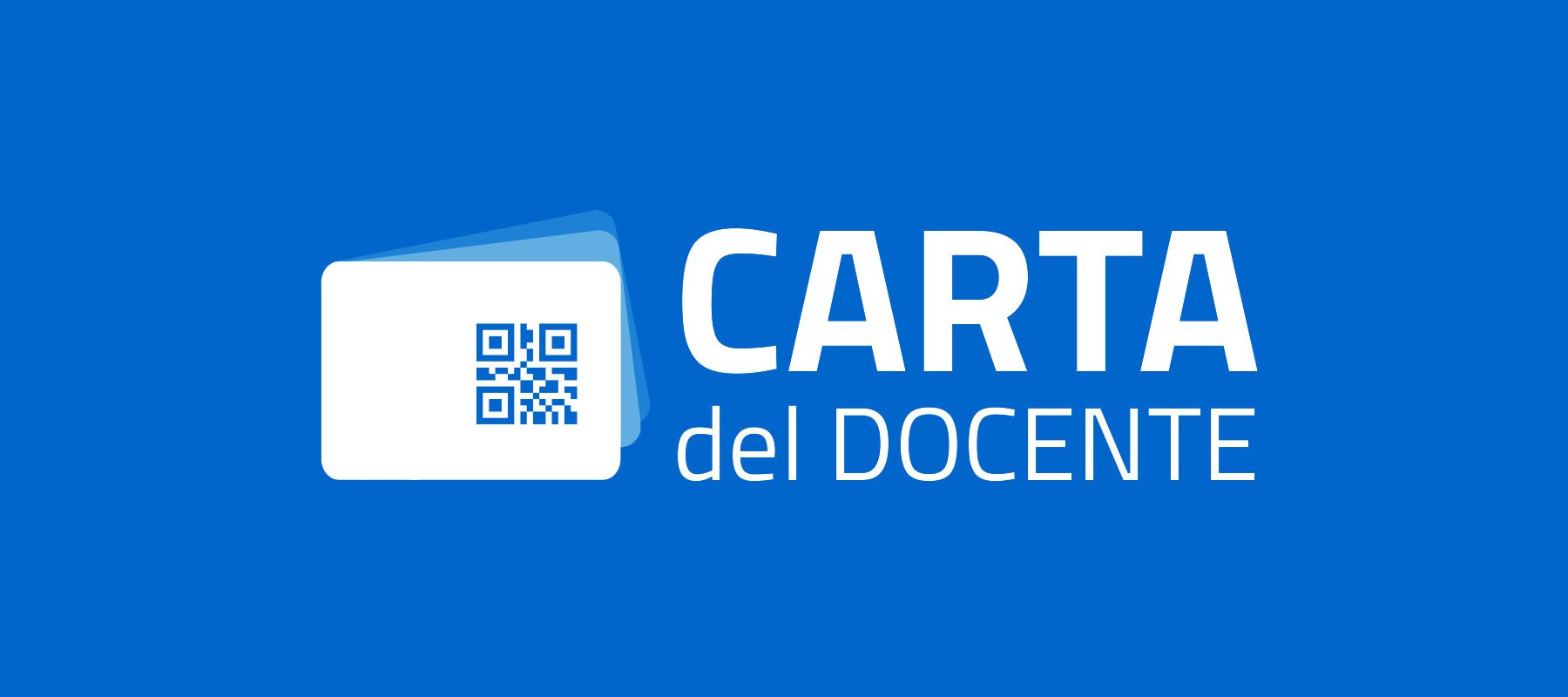 **Alt text (in Italian):**
Logo ufficiale Carta del Docente su sfondo blu con codice QR visibile.