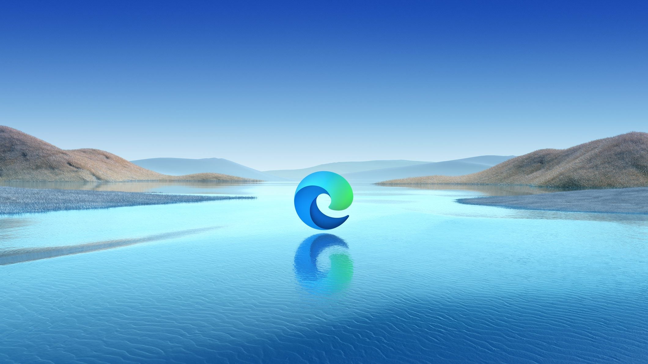 Alt text (in Italian):  
Logo Microsoft Edge su sfondo paesaggio acquatico, annuncio Super Duper Mode.
