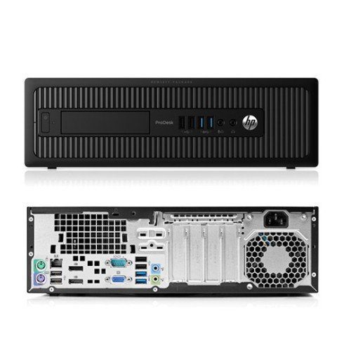 PC desktop HP ProDesk ricondizionato, vista frontale e posteriore, disponibile su Messoanuovo.it