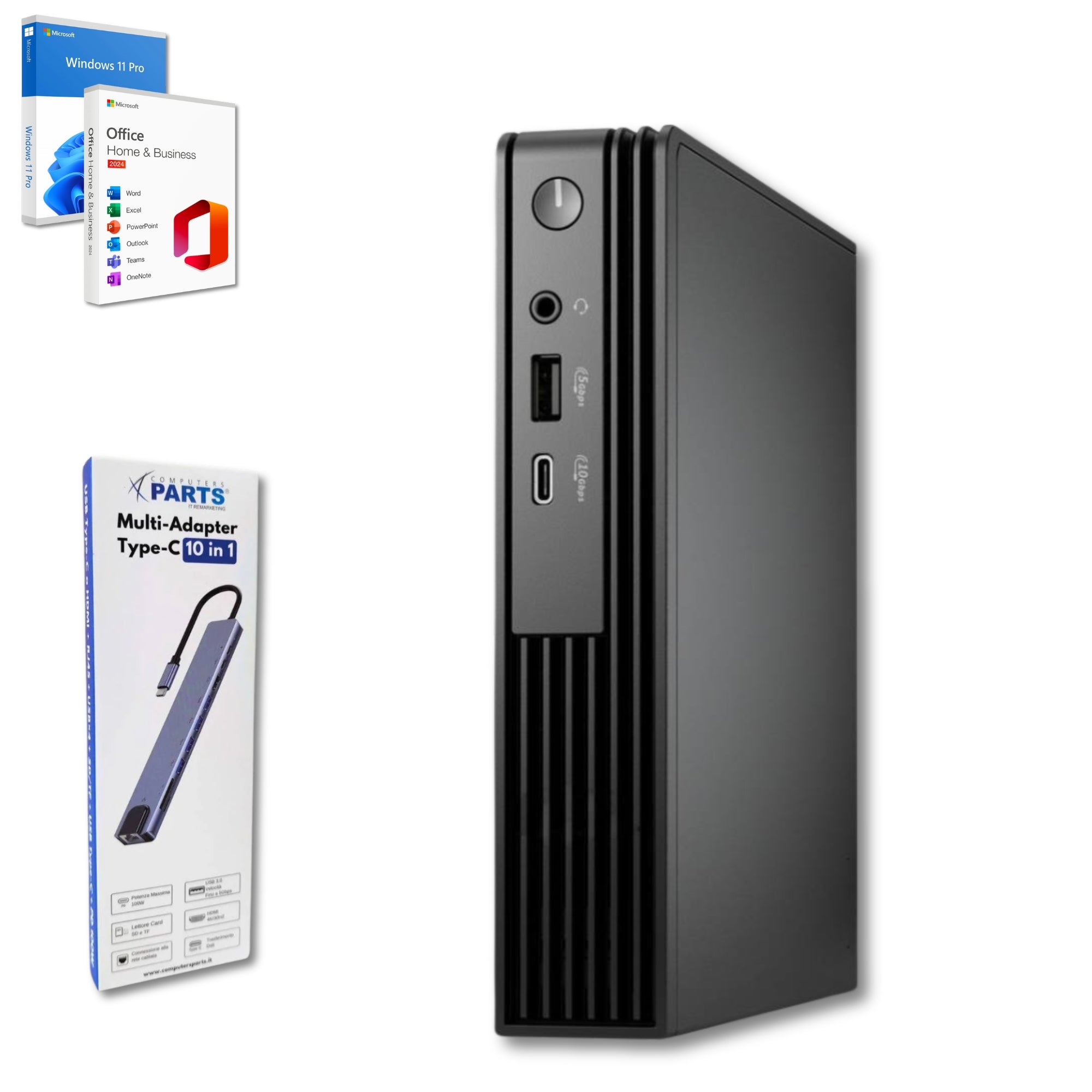 Bundle Dell Pro QCM1250 Micro con Intel i5-14500T, RAM 16GB DDR5, SSD 1TB, Windows 11 Pro, Office 2024 e Docking 10-in-1