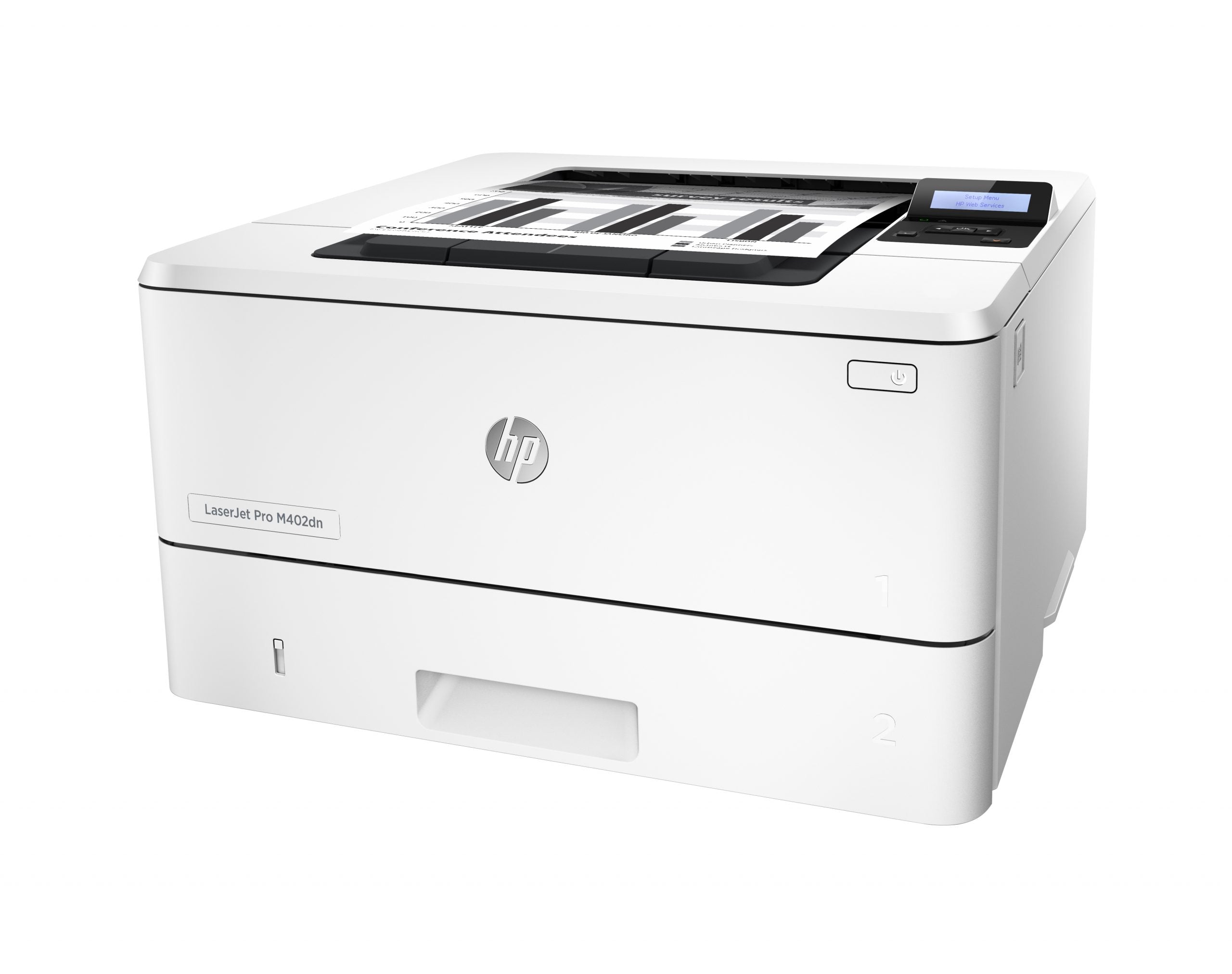 Stampante laser HP LaserJet Pro M402dn bianca su sfondo bianco, ricondizionata Messoanuovo.it