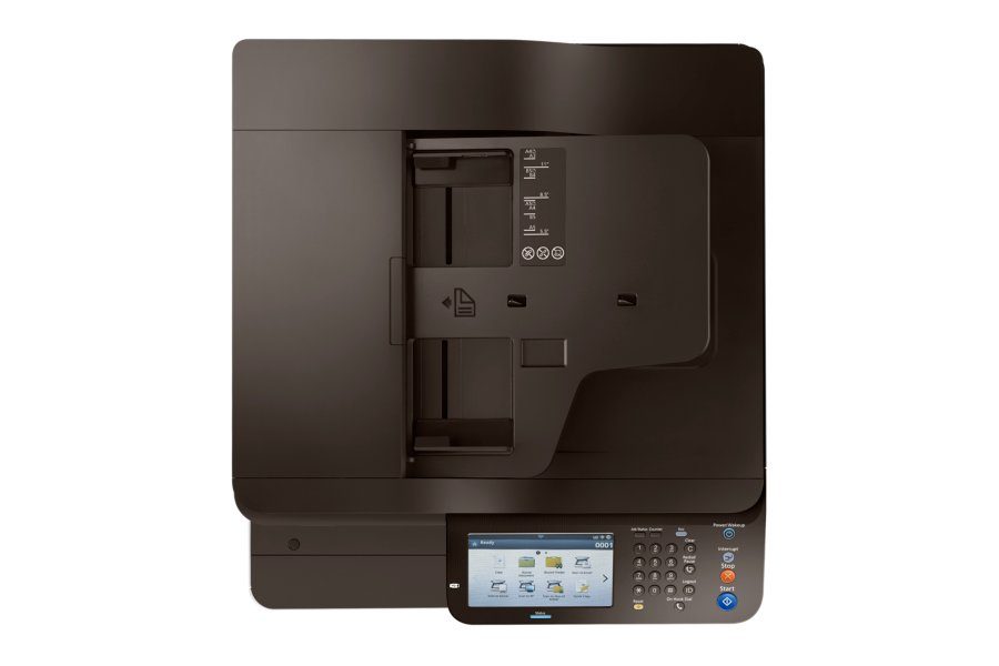 Stampante multifunzione laser professionale con display touch, vista dall'alto, Messoanuovo.it