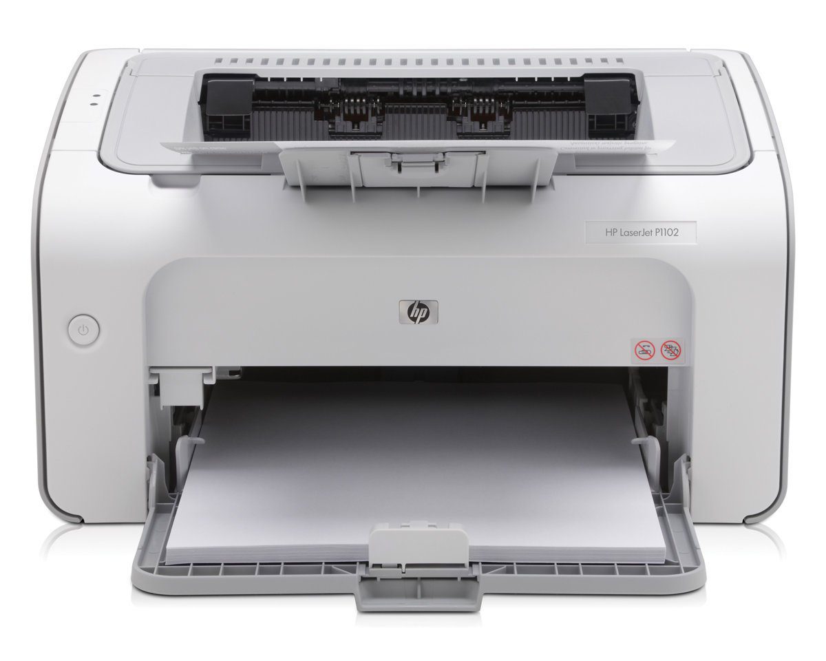 Stampante laser HP LaserJet P1102 bianca con vassoio aperto, Messoanuovo.it