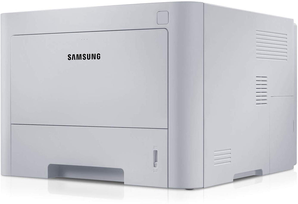 Stampante laser Samsung bianca vista laterale, ideale per ufficio, offerta Messoanuovo.it