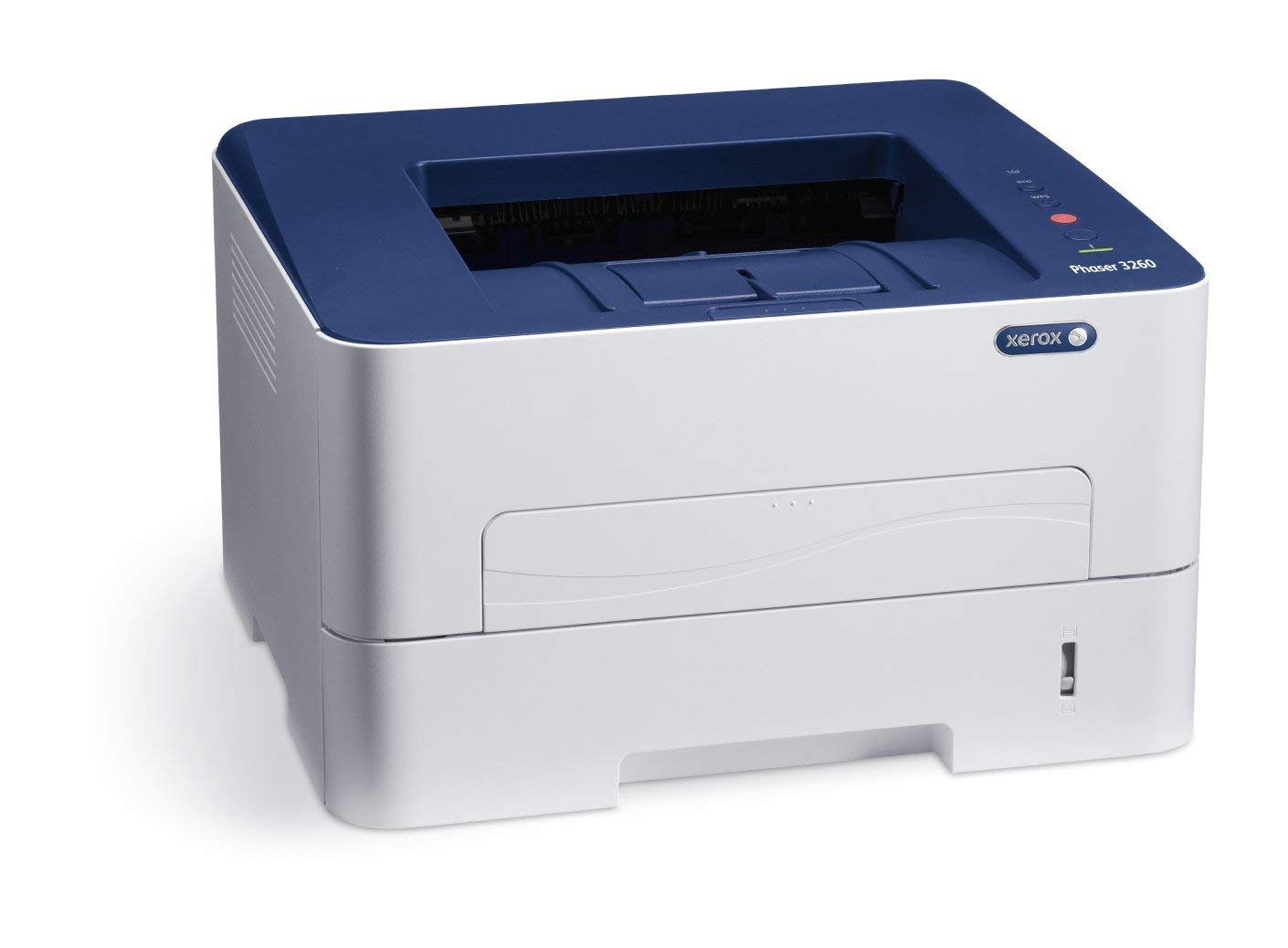 Stampante laser Xerox Phaser 3250 bianca e blu su sfondo bianco, Messoanuovo.it