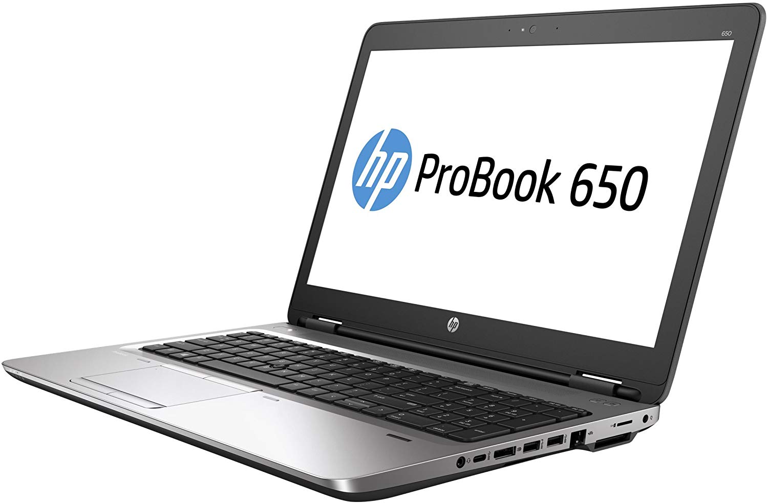 Notebook HP ProBook 650 ricondizionato, tastiera nera, vista laterale su Messoanuovo.it