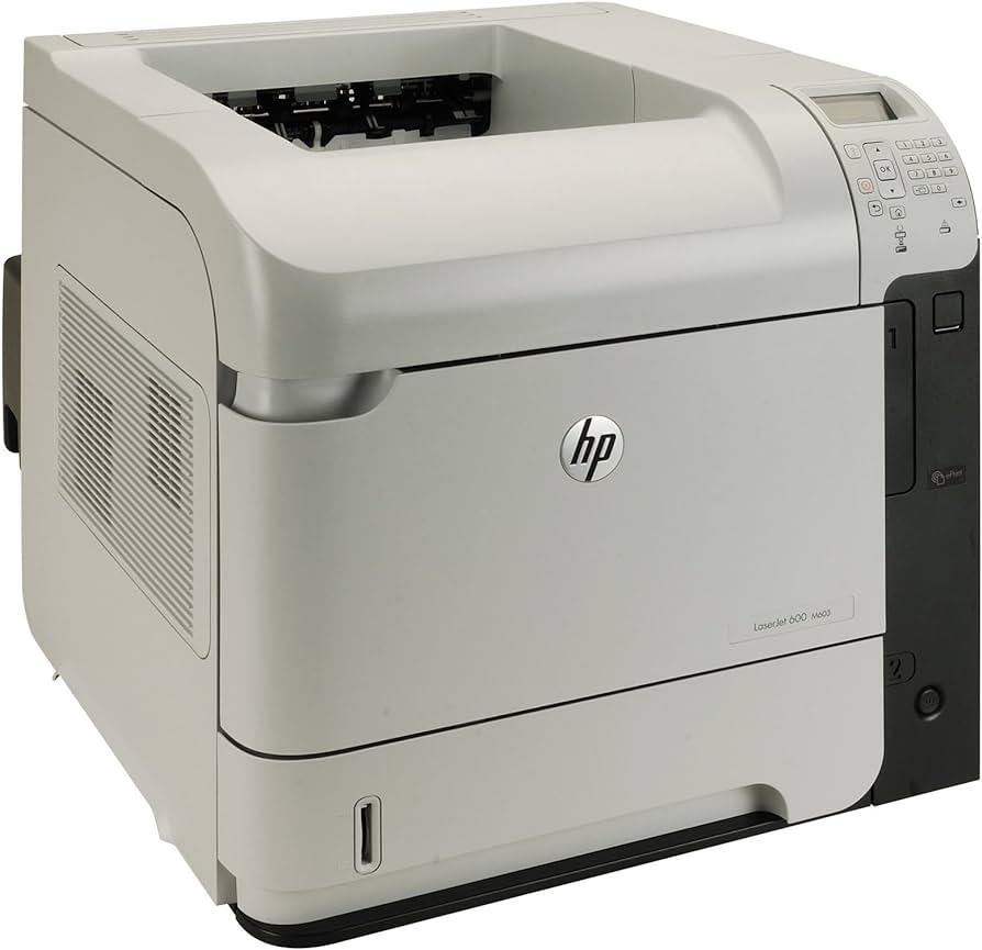 Stampante laser HP LaserJet 600 bianca, vista frontale, in vendita su Messoanuovo.it