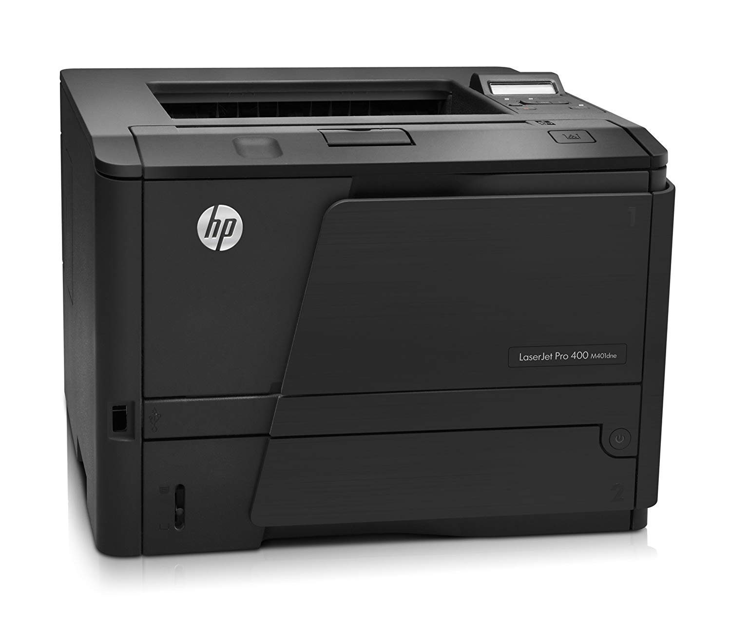 Stampante laser HP LaserJet Pro 400 nera, multifunzione, su sfondo bianco, Messoanuovo.it
