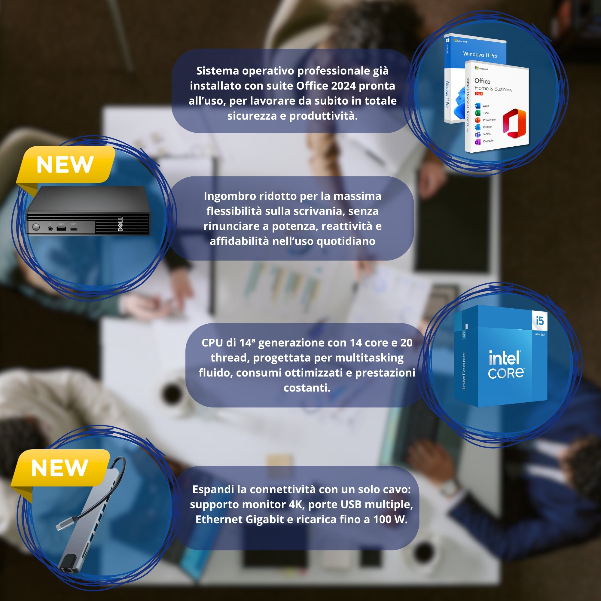Dell Pro QCM1250 Micro con Office 2024, Windows 11 Pro e Docking 10-in-1, soluzione completa per produttività e connettività