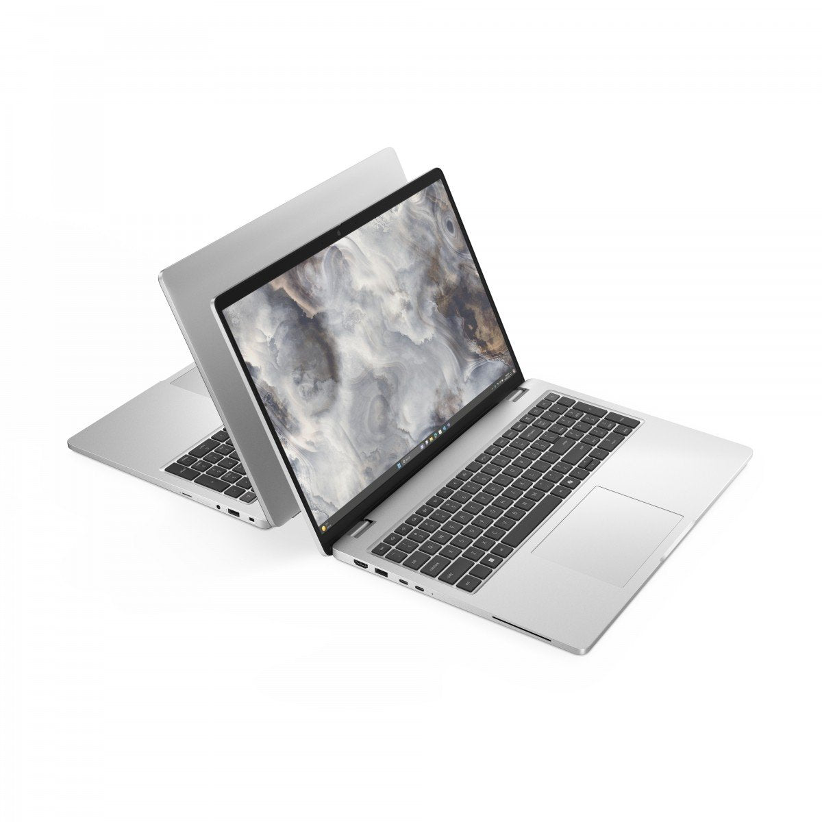 Due notebook Dell Pro 16 sovrapposti, evidenziano il design sottile e la portabilità per utenti business e studenti.