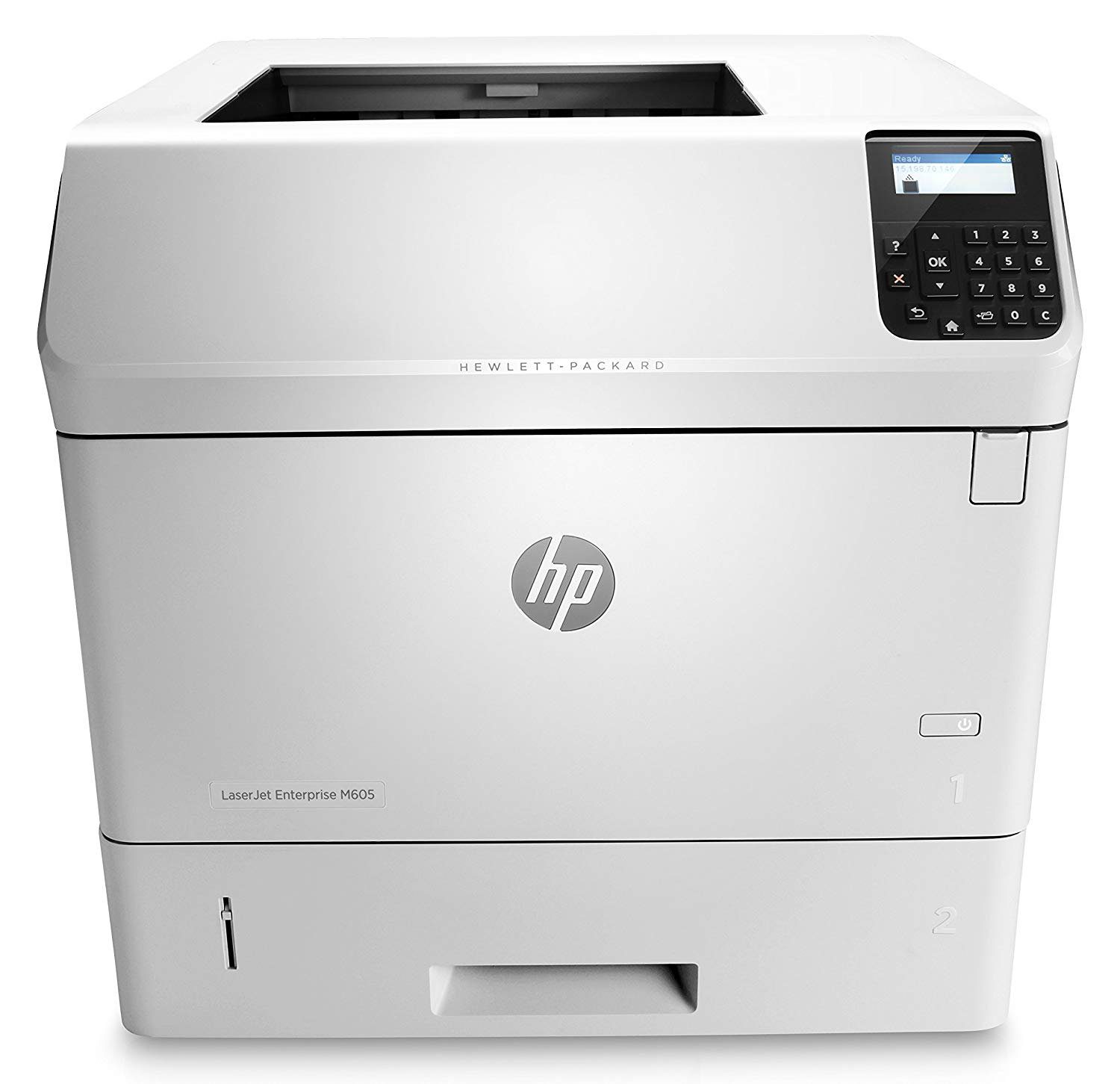Stampante laser HP LaserJet Enterprise M605 grigia con pannello di controllo, su Messoanuovo.it