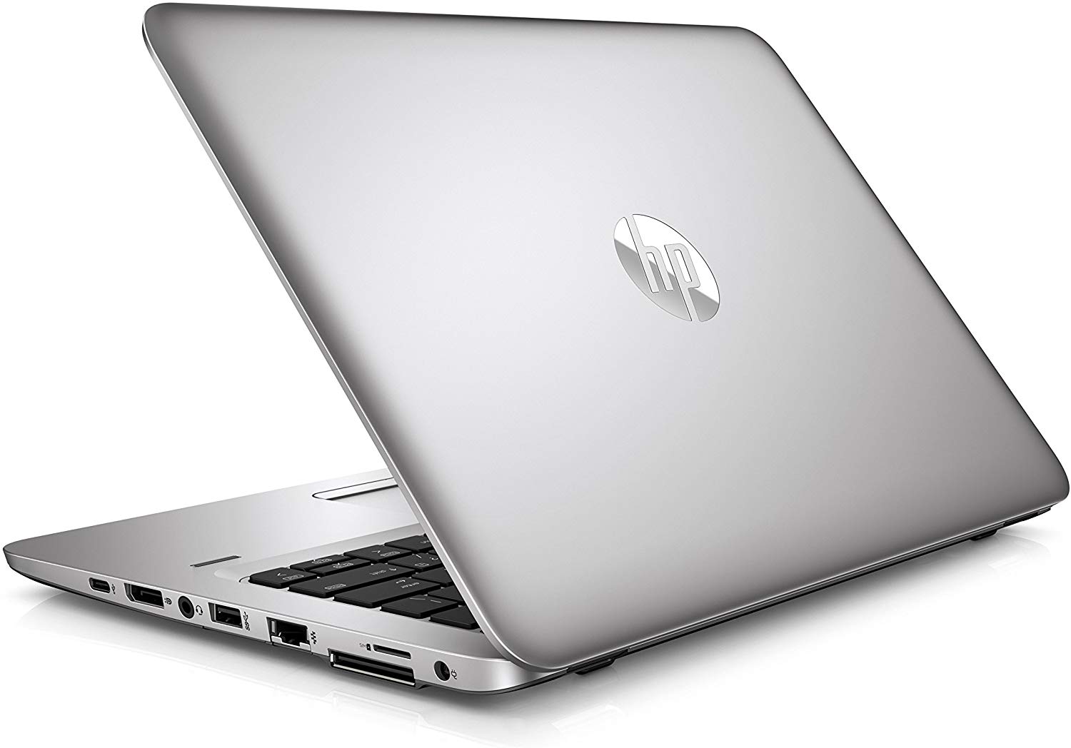 Notebook HP argento ricondizionato, vista laterale con porte, su Messoanuovo.it