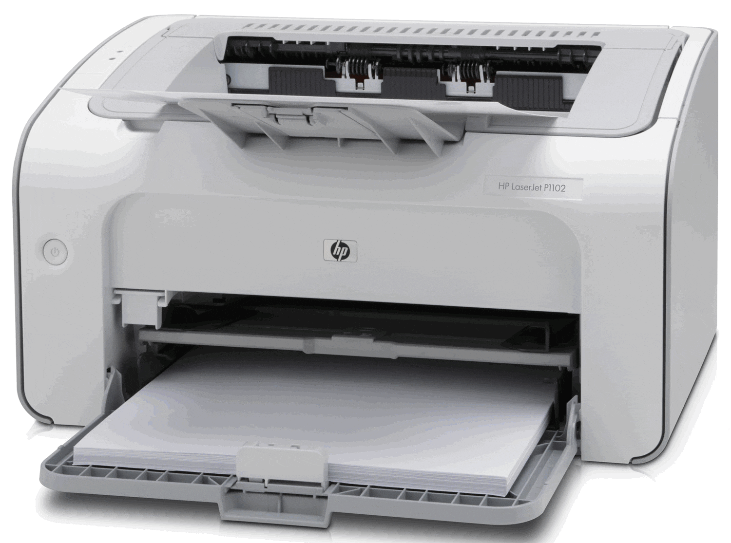 Stampante HP LaserJet P1102 bianca con vassoio carta, ideale per ufficio, Messoanuovo.it