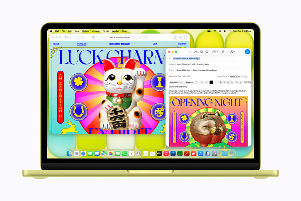 MacBook Neo 13" Giallo agrume aperto con macOS e più app affiancate sullo schermo Liquid Retina