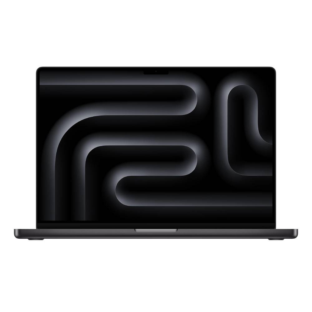 Apple MacBook Pro 16 pollici aperto e acceso, vista frontale con display Liquid Retina XDR