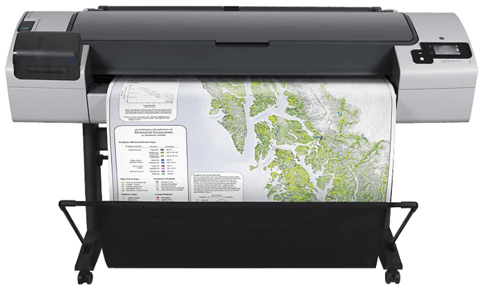 Stampante grande formato HP con cartina a colori, disponibile su Messoanuovo.it