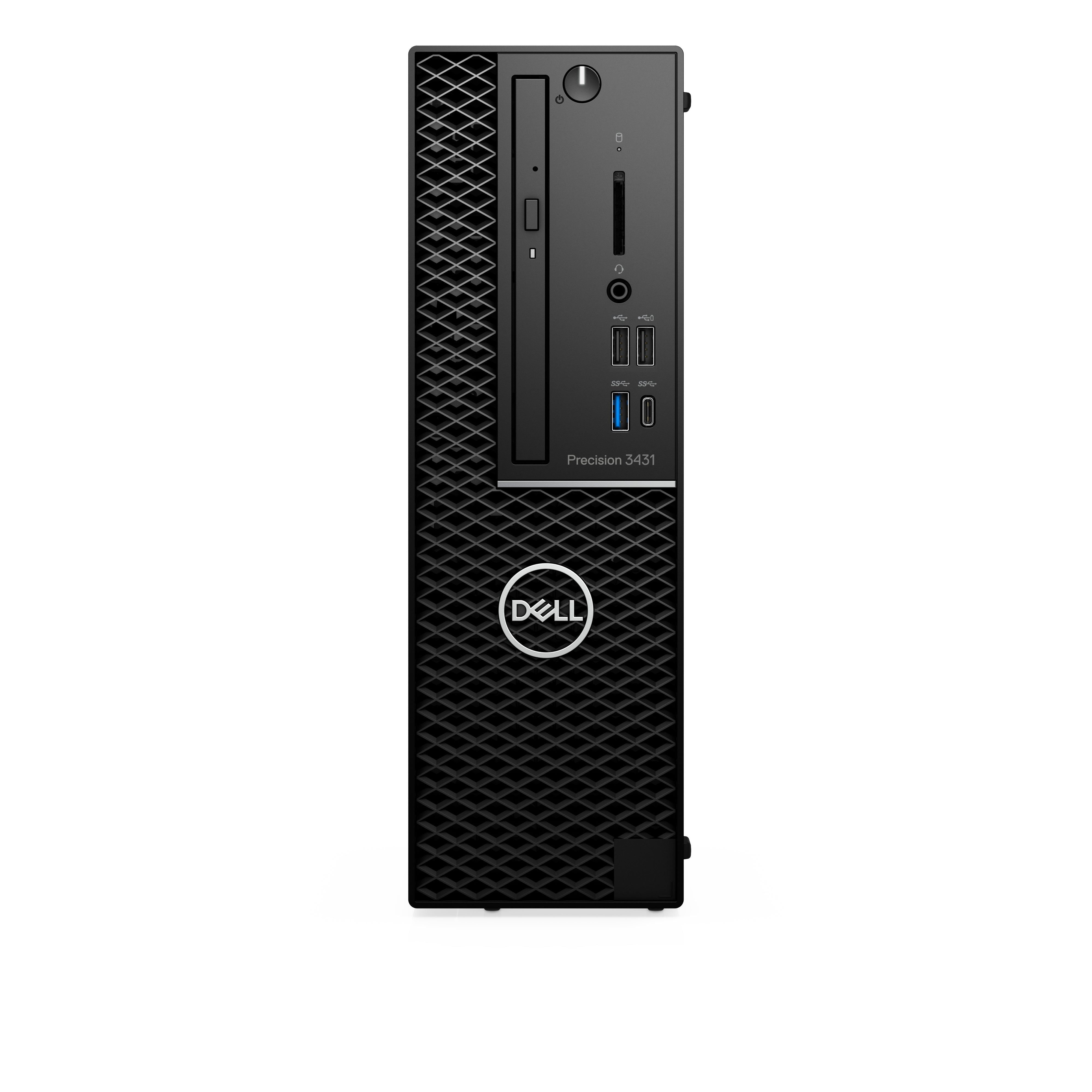 PC desktop DELL Precision 3431 SFF ricondizionato, vista frontale verticale con porte USB e lettore schede, ideale per ambienti di lavoro