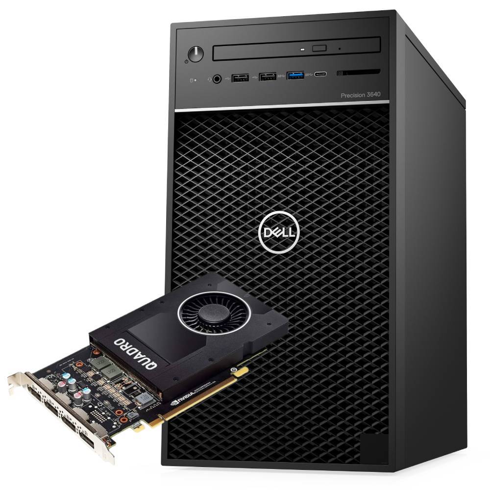 Workstation DELL Precision 3640 con scheda grafica NVIDIA Quadro P2200, ideale per professionisti che richiedono potenza e affidabilità.