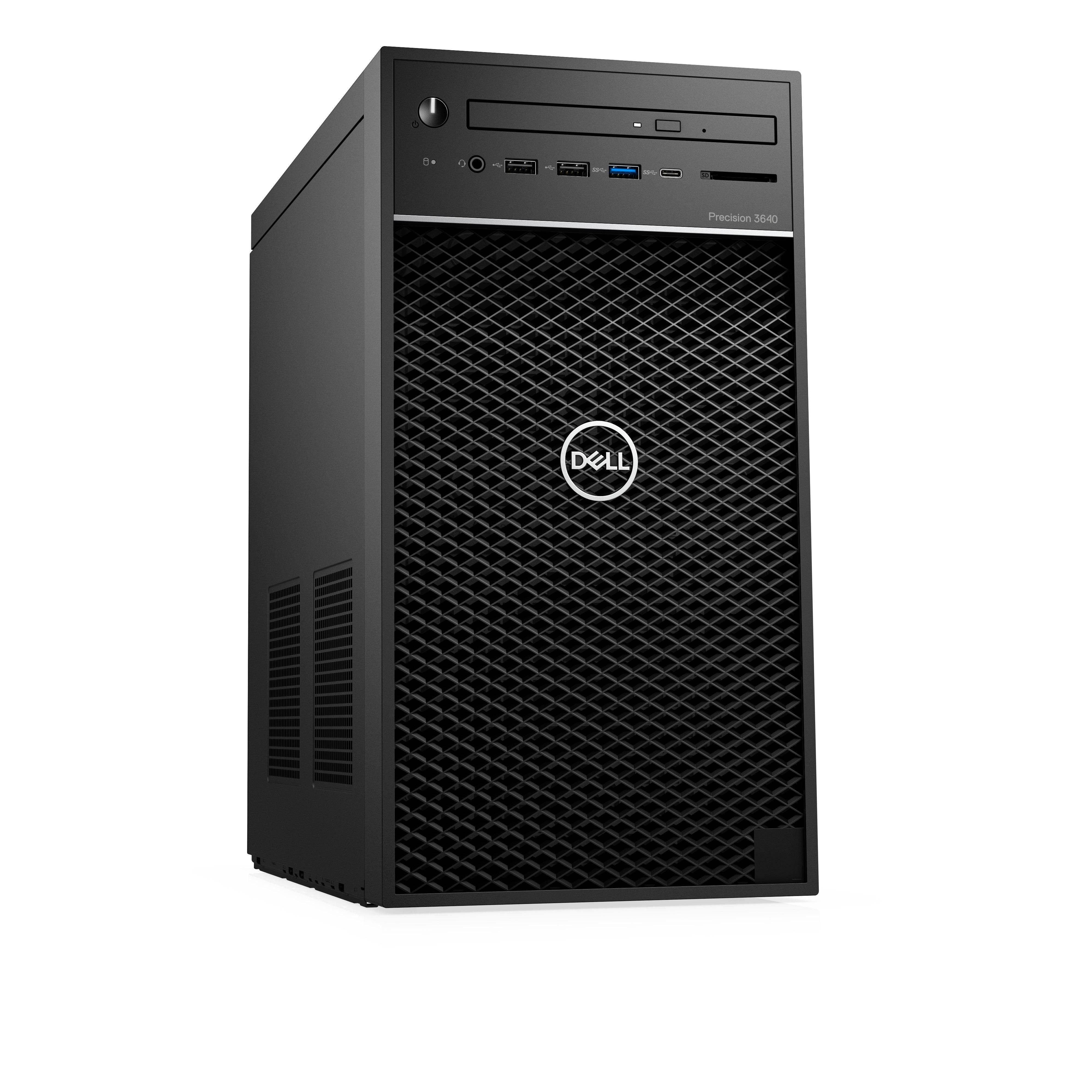 Vista angolata a destra della DELL Precision 3640, workstation professionale con FreeDOS e supporto per applicazioni CAD e 3D rendering.