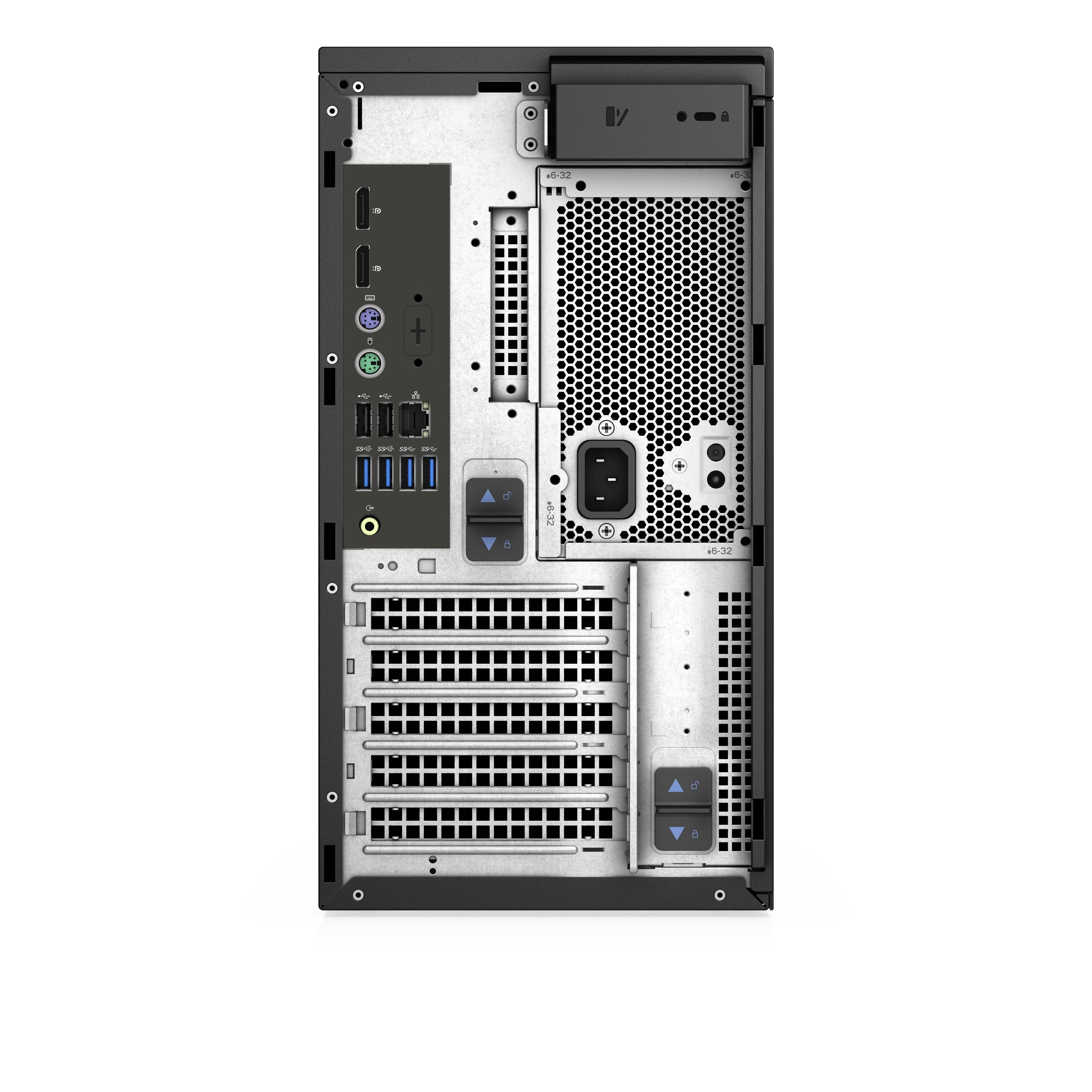Retro della DELL Precision 3640 con porte di espansione e connettività completa, perfetta per configurazioni professionali e multitasking.