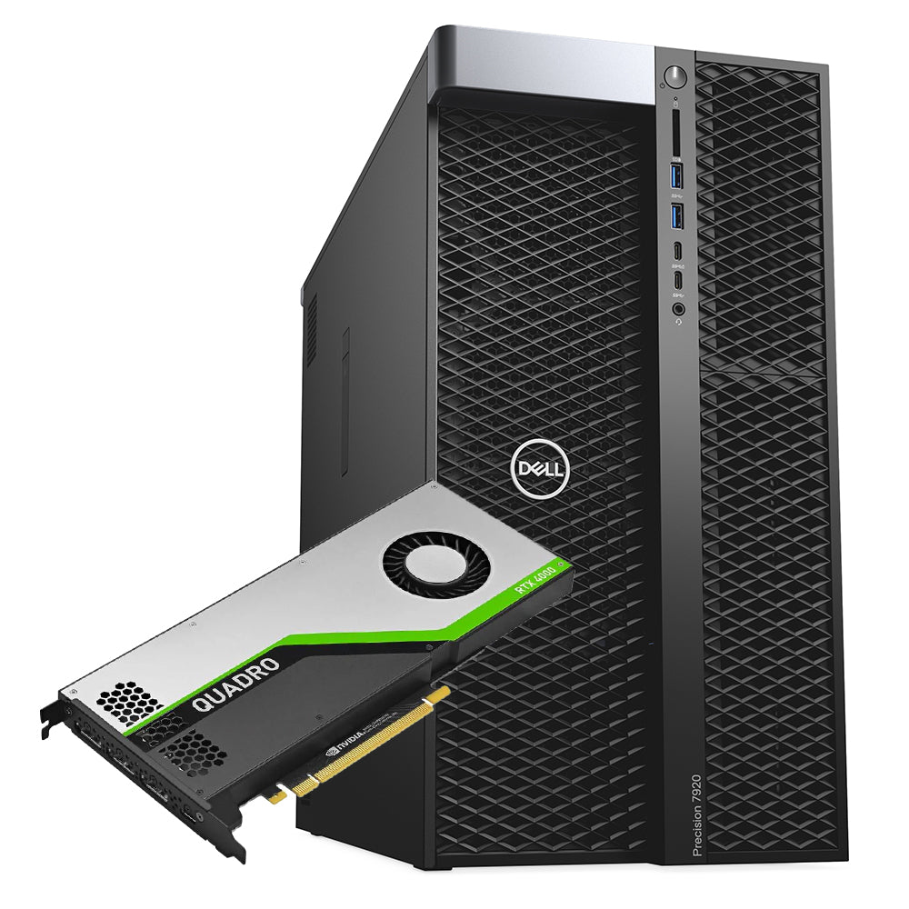 Workstation Dell Precision 7920 con scheda grafica Nvidia Quadro RTX 4000, ideale per carichi di lavoro professionali e rendering 3D.