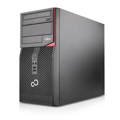 PC desktop ricondizionato Fujitsu Esprimo P520 E85 torre nero, fronte con porte USB e logo