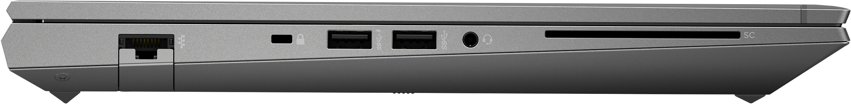 HP ZBook Fury G8 ricondizionato, lato sinistro con porta Ethernet RJ-45, slot di sicurezza, due porte USB-A e jack audio