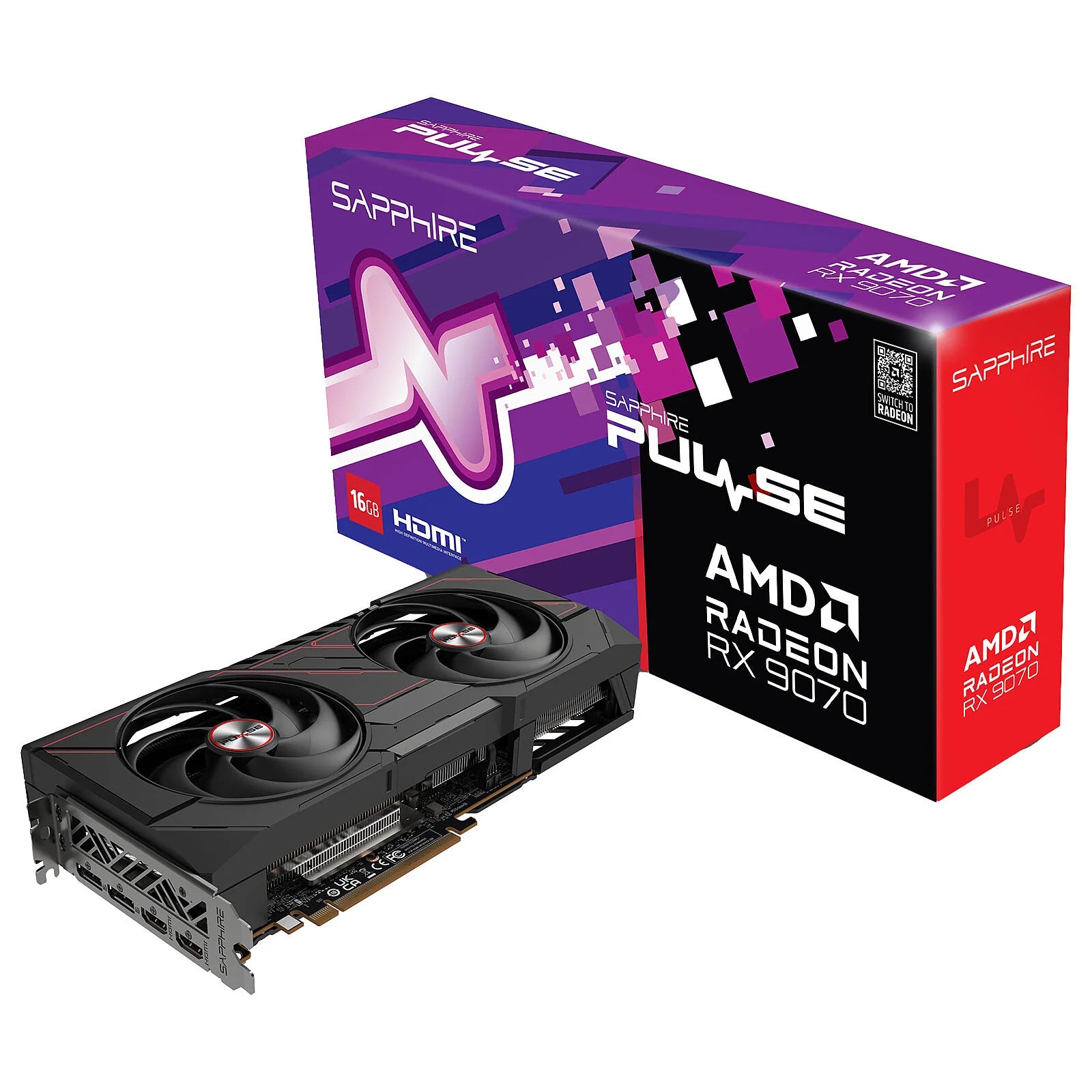 Confezione e GPU Sapphire Pulse RX 9070 16GB, scelta top per il PC Gaming Efesto Nuovo con Ryzen 7 7800X3D.