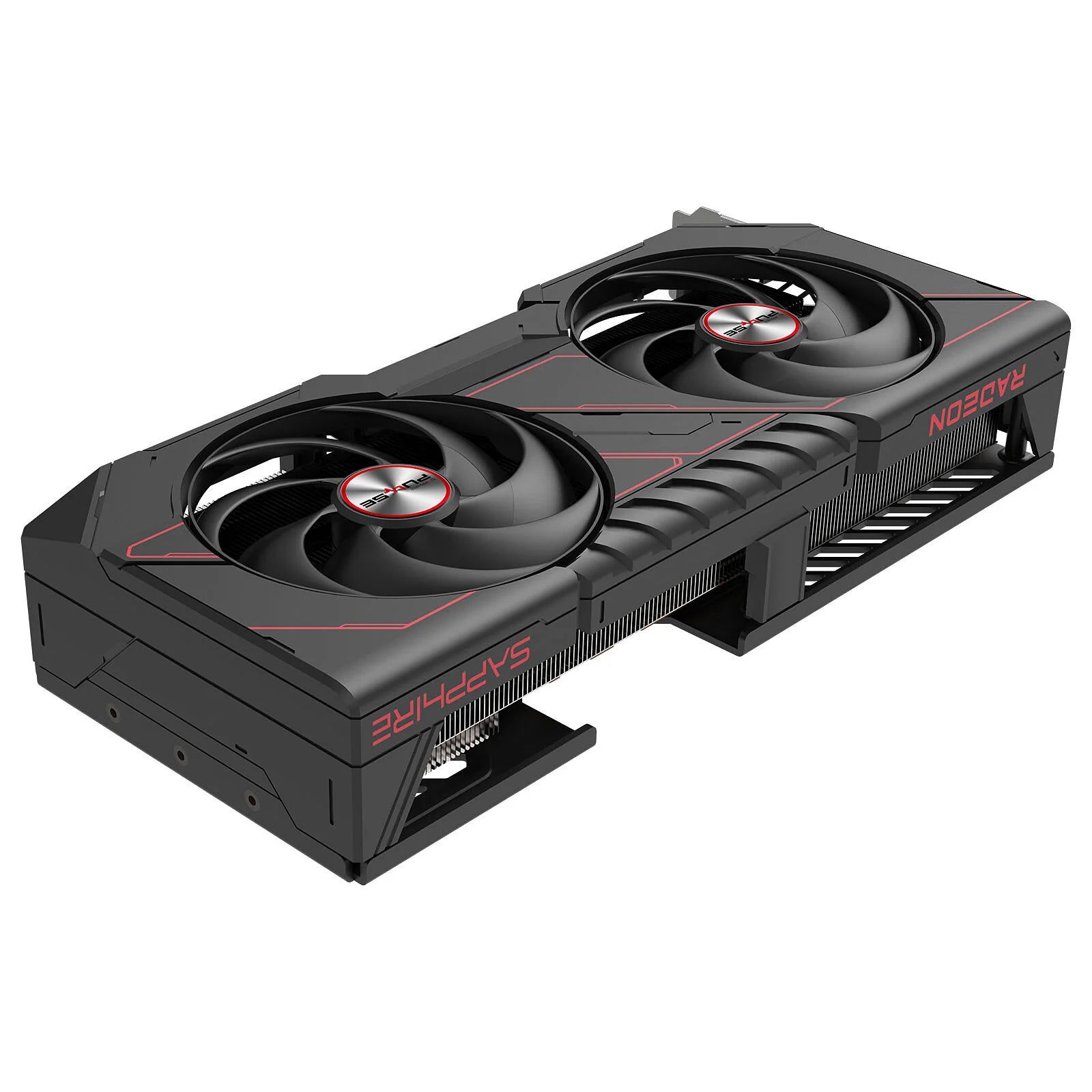 Vista angolare della GPU Sapphire RX 9070 con doppia ventola, perfetta per il PC Gaming Efesto Nuovo.
