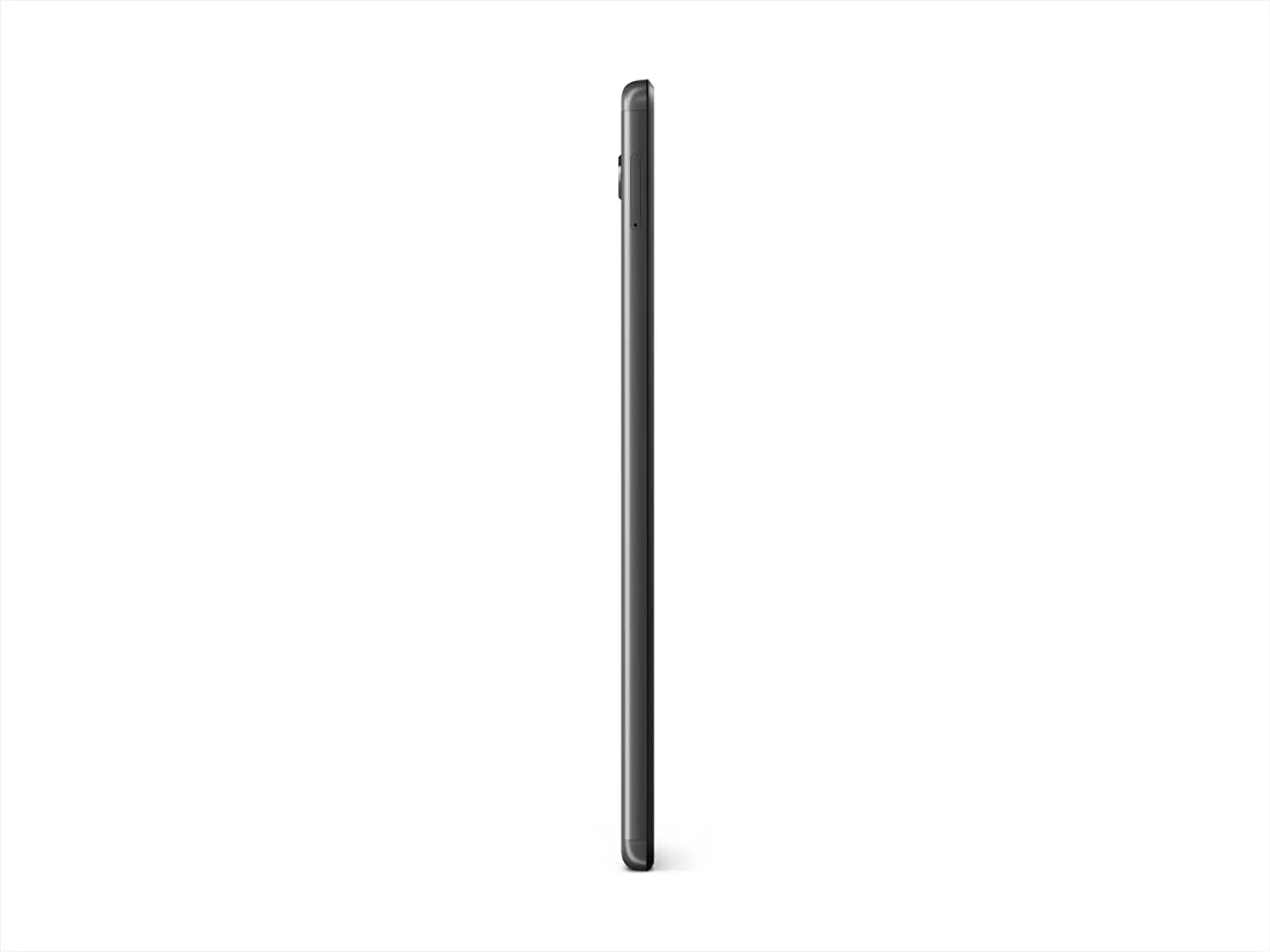 Vista laterale sinistra del Lenovo Tab M8 TB-8505F, evidenziando il design sottile e moderno del tablet da 8 pollici.