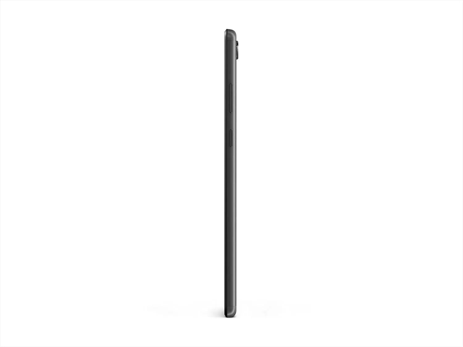 Vista laterale destra del Lenovo Tab M8 TB-8505F con pulsanti di controllo visibili. Design ergonomico e compatto.