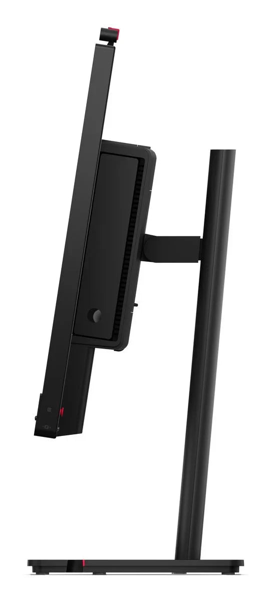 Lenovo ThinkCentre TIO27 Gen6 di lato in posizione bassa, con mini PC compatto integrato sul retro del monitor