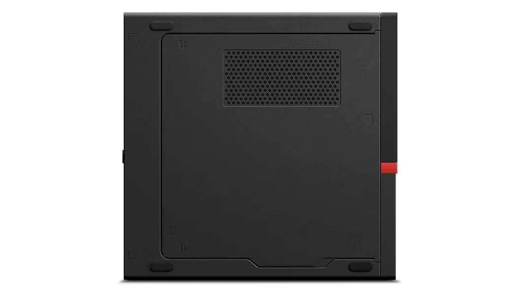 Lato sinistro del Lenovo ThinkStation P330 Tiny con griglia di ventilazione, mini PC compatto per ambienti di lavoro con alte prestazioni.