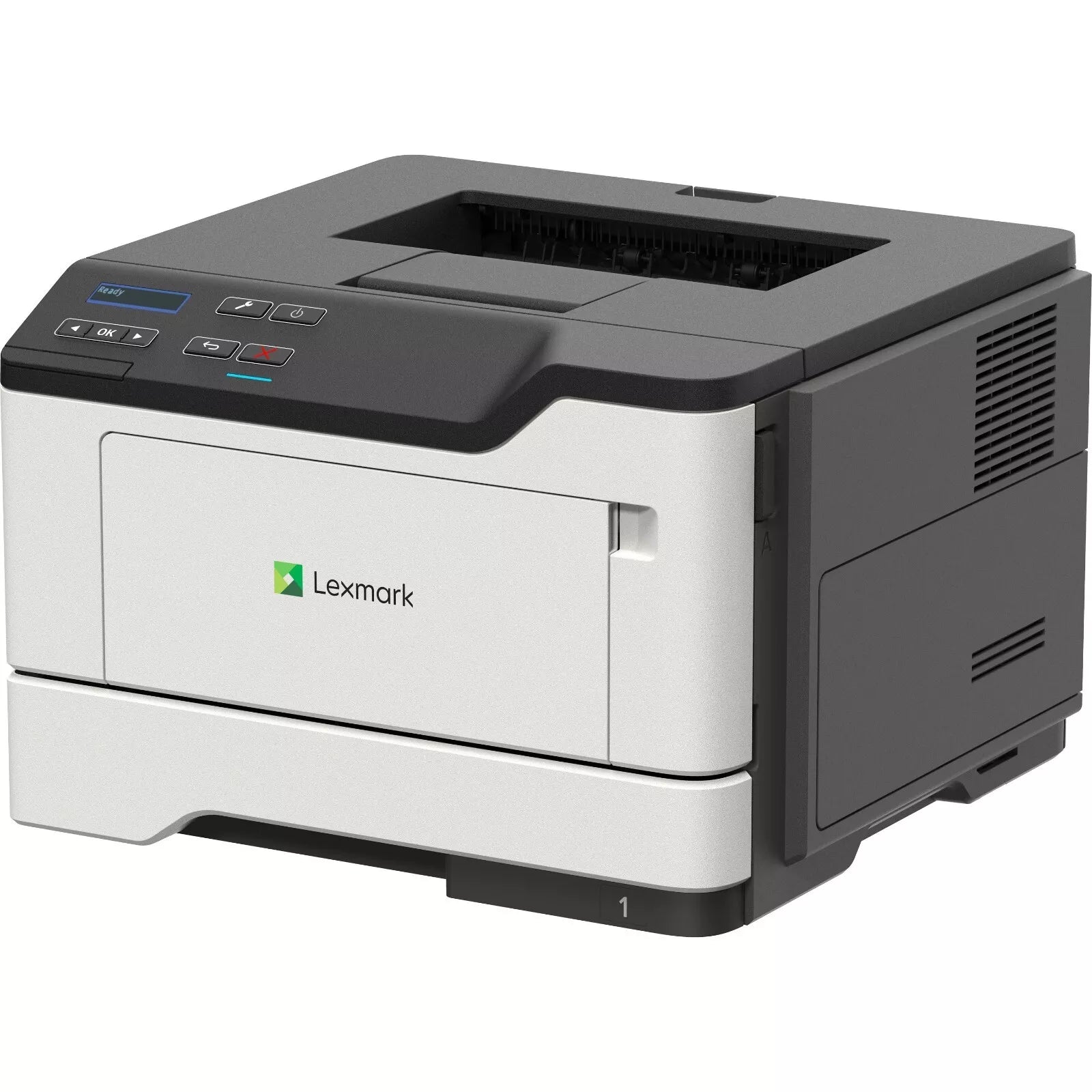Stampante Lexmark MS421dn compatta per ufficio, con rete integrata, stampa duplex e alta efficienza energetica per ambienti professionali.