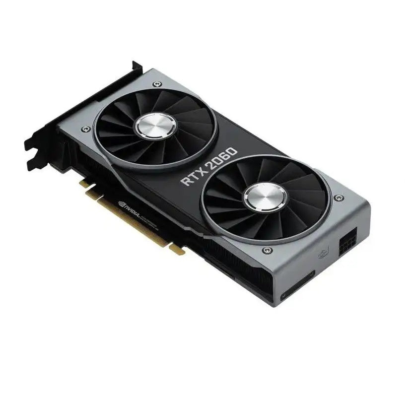 Vista laterale della GPU RTX 2060 Nvidia, prestazioni elevate per il PC Gaming Efesto Nuovo con Windows 11 Pro.