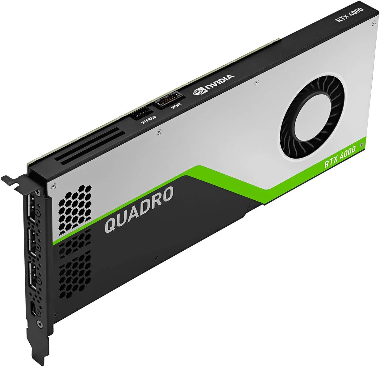Scheda grafica Nvidia RTX 4000 8GB con design sottile e ventola integrata, ideale per workstation ad alte prestazioni.