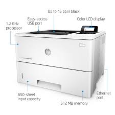 Stampante laser bianca HP con display LCD, USB, Ethernet, descritta per Messoanuovo.it