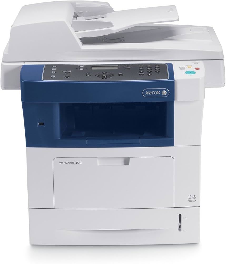 Stampante multifunzione Xerox WorkCentre 3550 ricondizionata, A4 monocromatica, 1200dpi, con alimentatore automatico e stampa fronte/retro.
