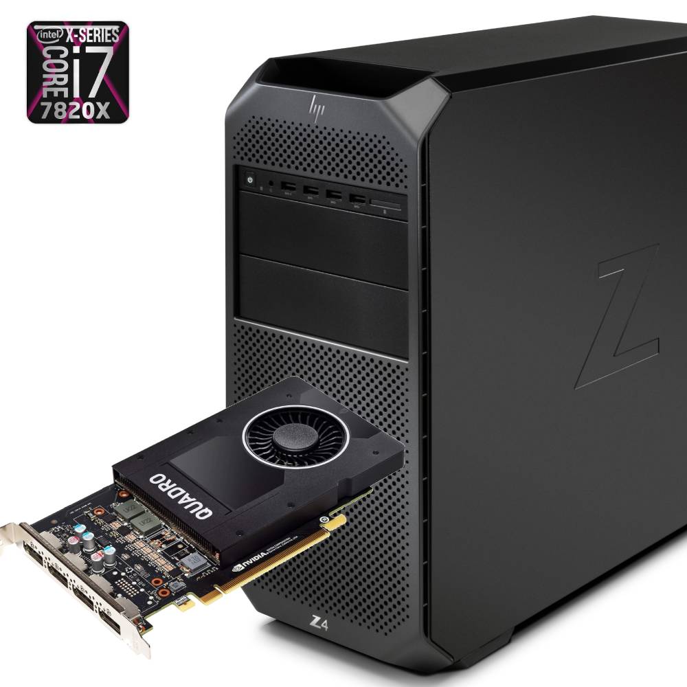 Workstation HP Z4 G4 Ricondizionata con processore Intel i7-7820X e scheda grafica Nvidia Quadro P2000, ideale per CAD e grafica 3D.