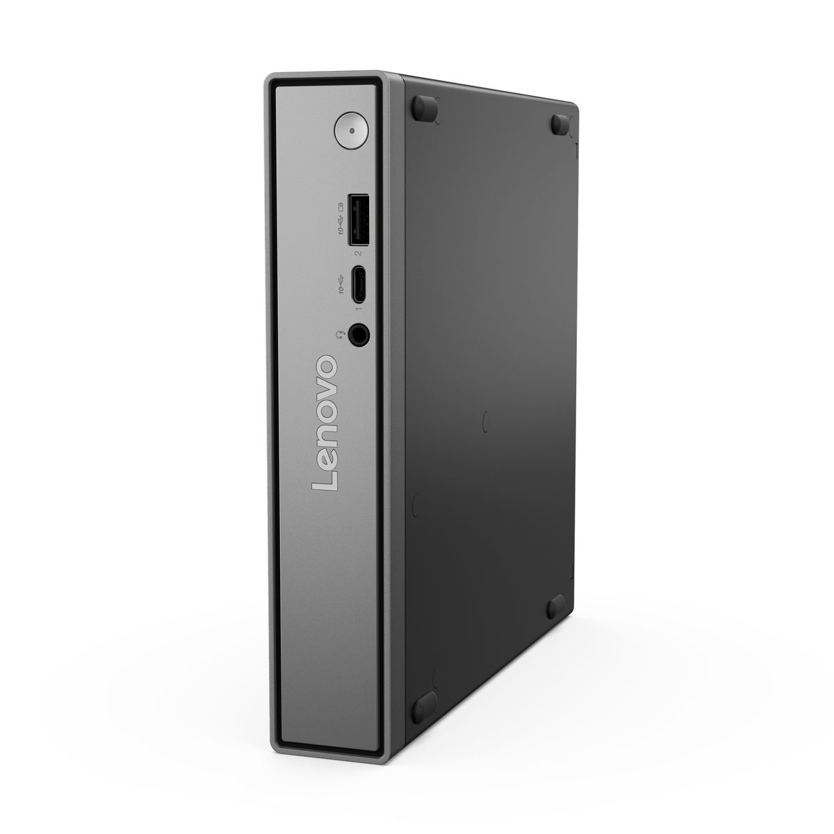 Lenovo mini desktop PC ricondizionato compatto, grigio, con porte USB frontali