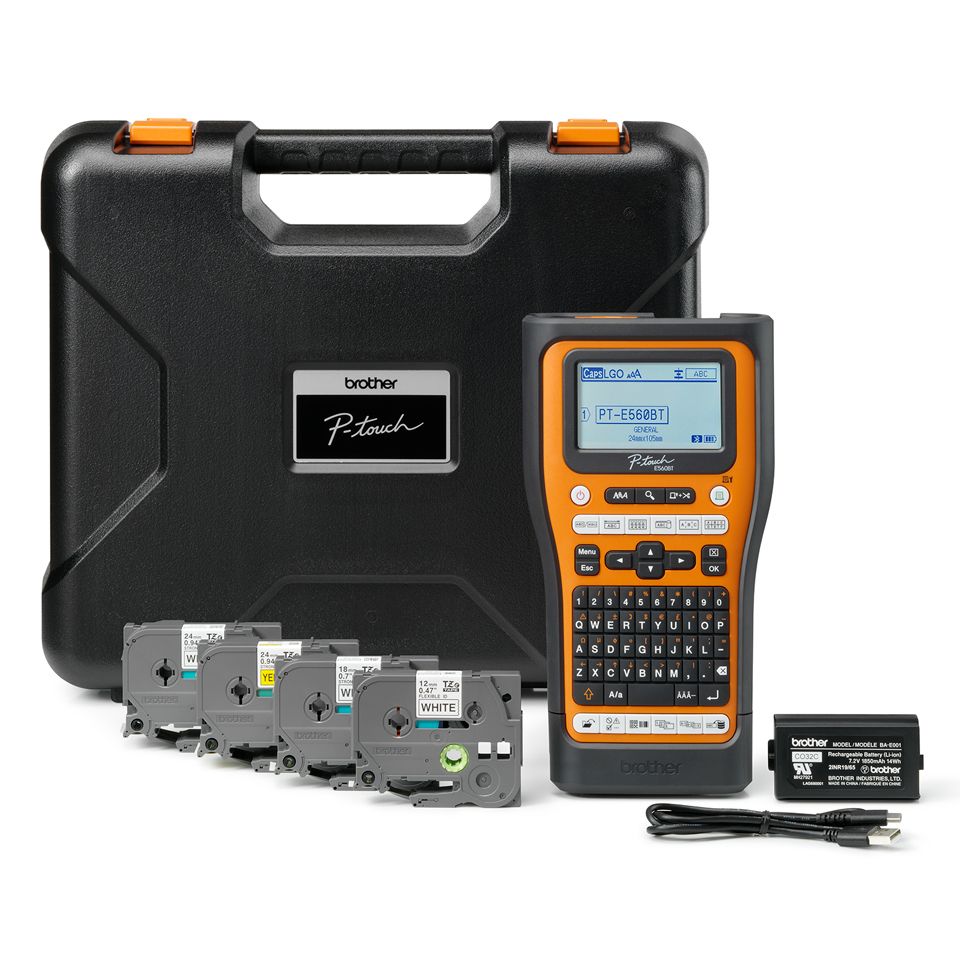 Brother PTE560,BT,DISPLAY:CARRYING CASE,RECHARGEABLE BATT,TAPE