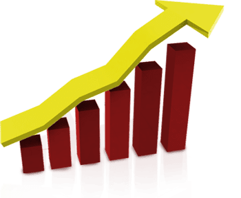Grafico a barre rosse in crescita con freccia gialla, simbolo di successo Messoanuovo.it