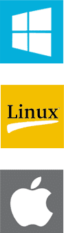 Icone Windows, Linux e Apple per pc ricondizionati Messoanuovo.it, sfondo colorato.