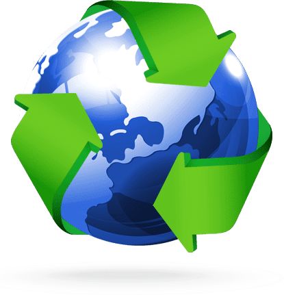 Globo con frecce di riciclo verde, simbolo sostenibilità e ricondizionati Messoanuovo.it