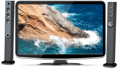 Monitor pc con altoparlanti laterali, immagini di costa rocciosa e mare, Messoanuovo.it