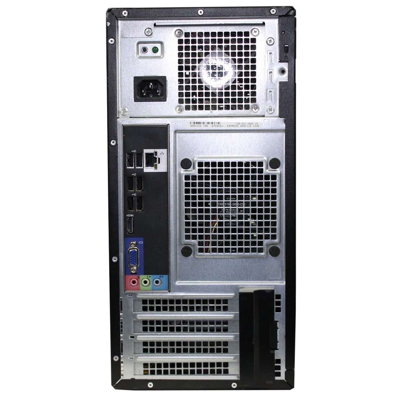 Retro del PC desktop ricondizionato Dell Optiplex 390 Mini Tower con porte USB, HDMI e VGA, disponibile su Messoanuovo.it