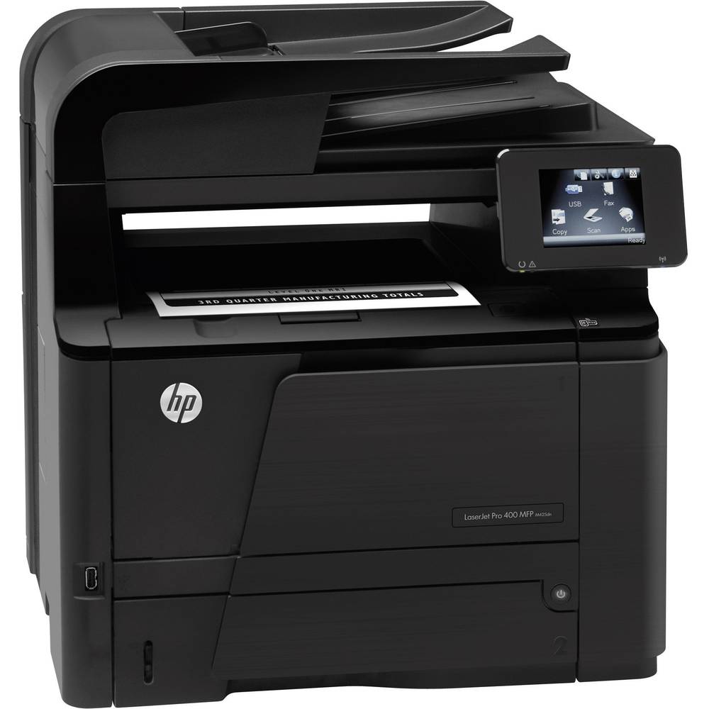 Stampante multifunzione laser HP nera, con schermo touch, su Messoanuovo.it.