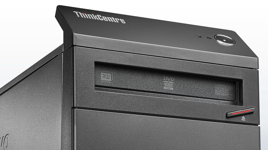 PC desktop Lenovo ThinkCentre nero, visto frontalmente, su Messoanuovo.it